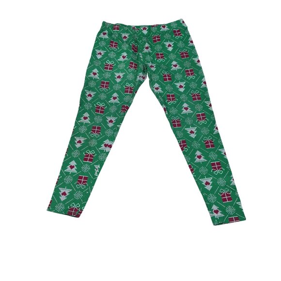 Christmas Pattern No Boundaries Girls Leggings L/XL Green & Red Cotton/Spandex - Picture 1 of 12